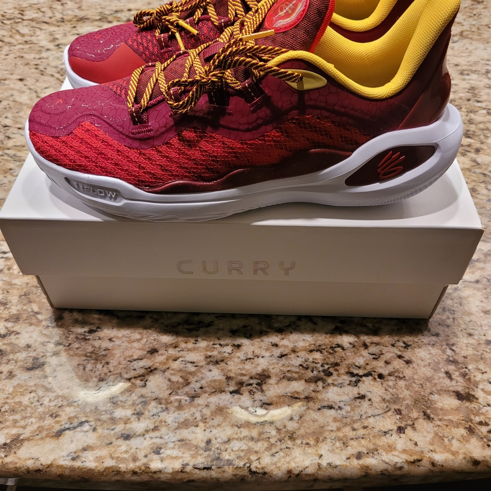 New Under Armour Curry 11 Fire Red and Yellow Men Size 10.5